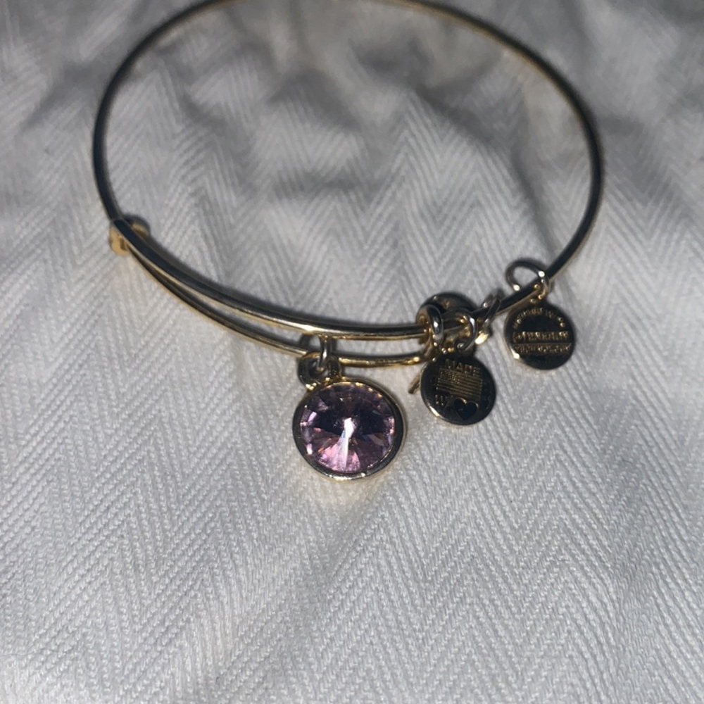 Gold Alex and Ani bracelet with pink gem - Picture 2 of 4